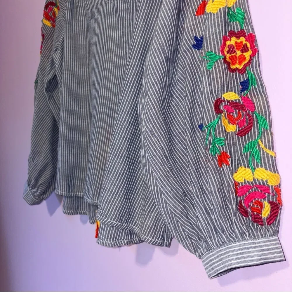 Anthropologie Floreat Blouse Soleil Embroidered Tassel Colorful Boho Women XS - Picture 4 of 9
